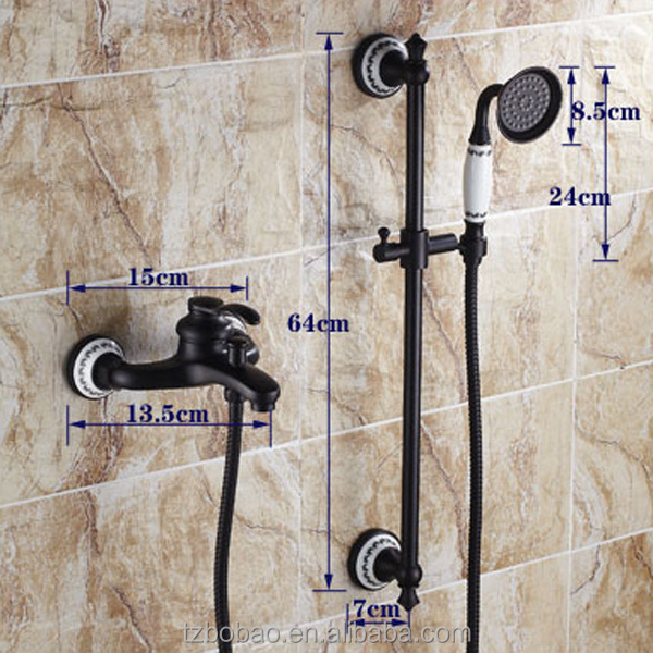 Vintage Style Rain Shower Set Exposed Wall Mounted Black Brush ORB Shower Faucet With Oil Rubbed Bronze Soap Holder And Spray