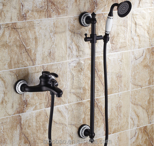 Vintage Style Rain Shower Set Exposed Wall Mounted Black Brush ORB Shower Faucet With Oil Rubbed Bronze Soap Holder And Spray