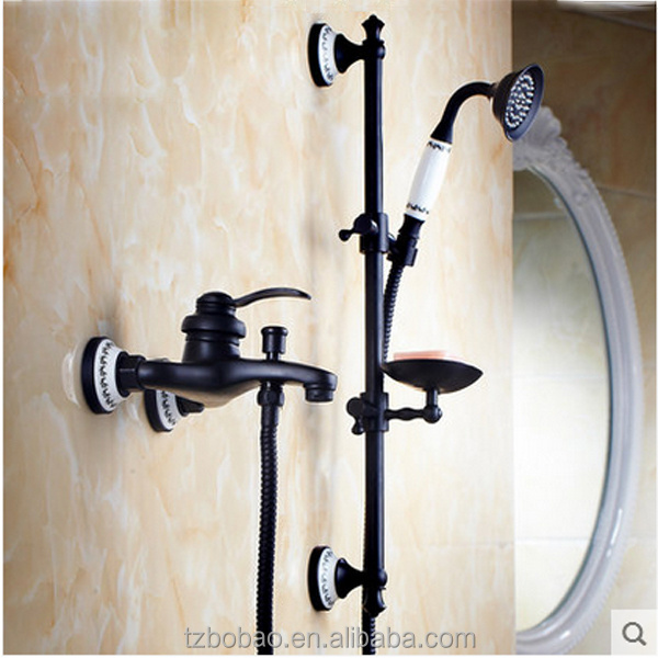 Vintage Style Rain Shower Set Exposed Wall Mounted Black Brush ORB Shower Faucet With Oil Rubbed Bronze Soap Holder And Spray