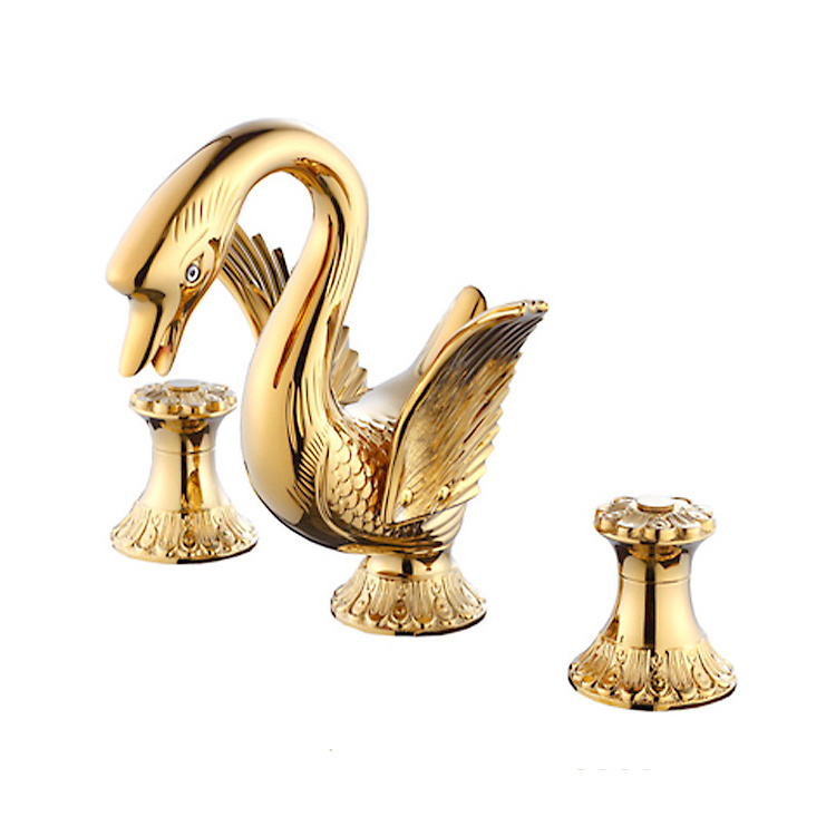 Hotels Classic Style Animal Shape Swan Faucets And Double Handle Bathroom Sink Tap