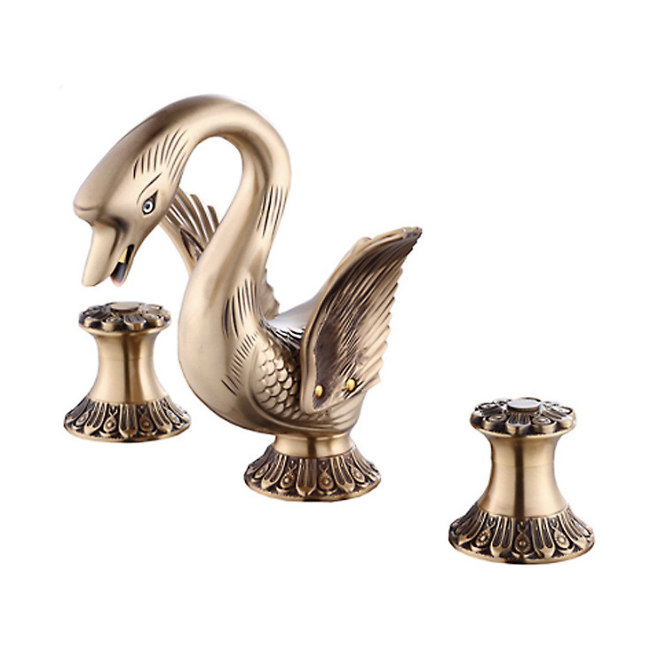 Hotels Classic Style Animal Shape Swan Faucets And Double Handle Bathroom Sink Tap