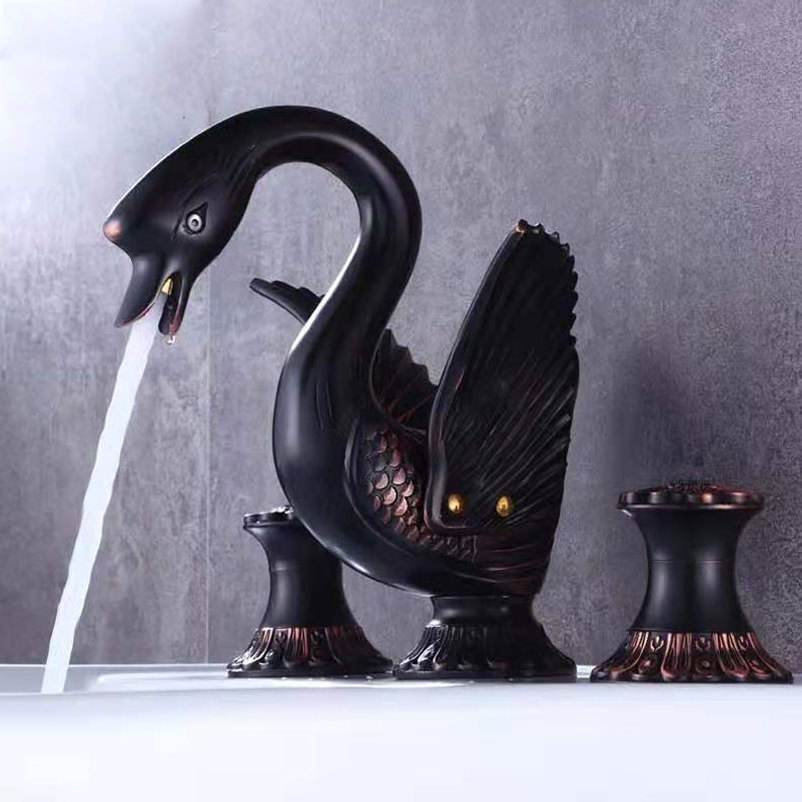 Hotels Classic Style Animal Shape Swan Faucets And Double Handle Bathroom Sink Tap