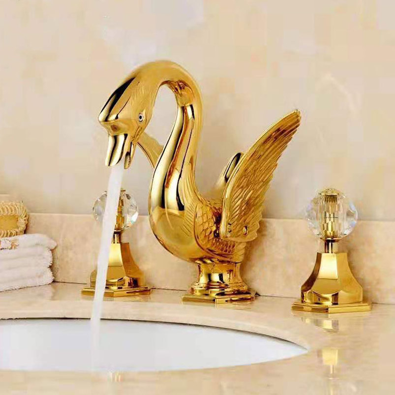 Hotels Classic Style Animal Shape Swan Faucets And Double Handle Bathroom Sink Tap