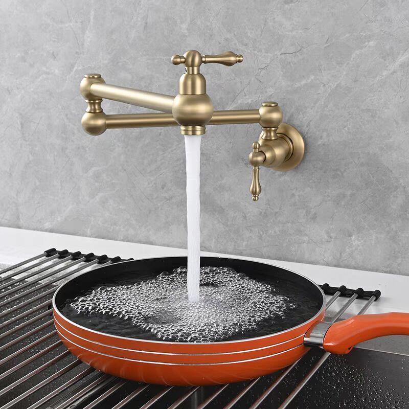 Luxury Brass Two Functions Deck Mounted Gold-plated Kitchen Pot Filler Faucet Gold kitchen faucet