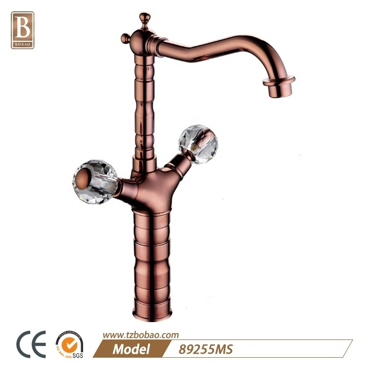 Classic Rose Gold Vintage Sink Basin Taps Brass Deck Mounted Kitchen Sink Faucet