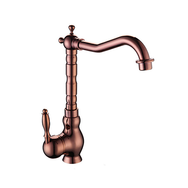 Classic Rose Gold Vintage Sink Basin Taps Brass Deck Mounted Kitchen Sink Faucet