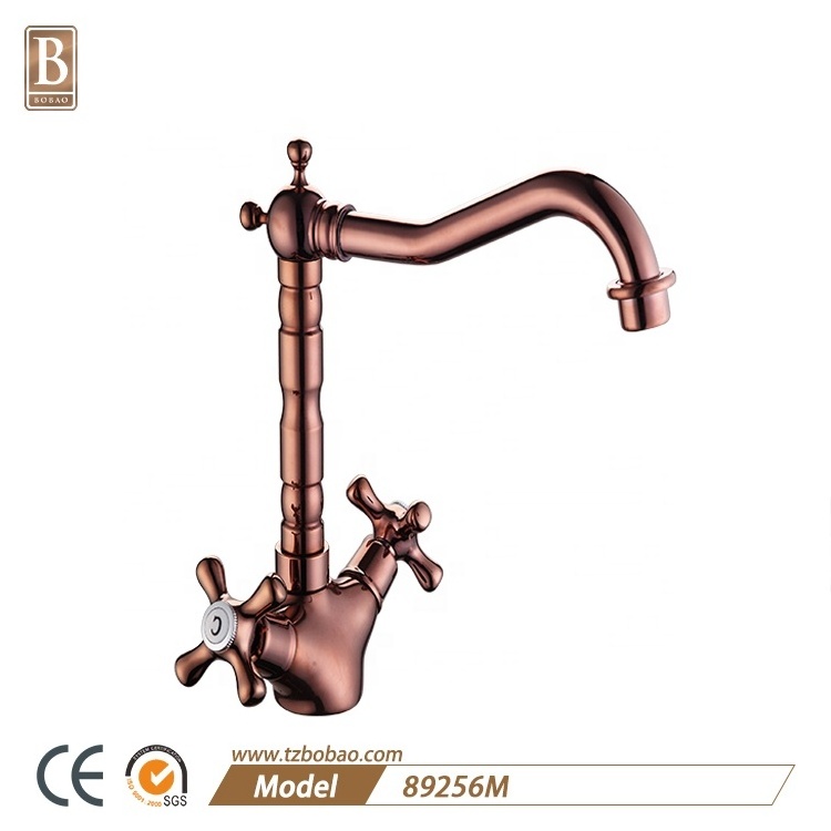 Classic Rose Gold Vintage Sink Basin Taps Brass Deck Mounted Kitchen Sink Faucet