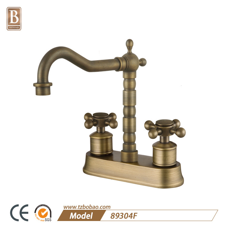 Vintage Copper Black Water Mixer Tap Double Handle Wall Mounted Brass Kitchen Faucet