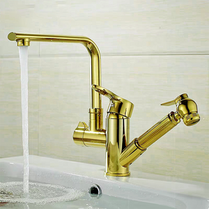 Luxury Deck Mounted Brass Mixer Tap Pull Out Gold Single Handle Kitchen Faucet