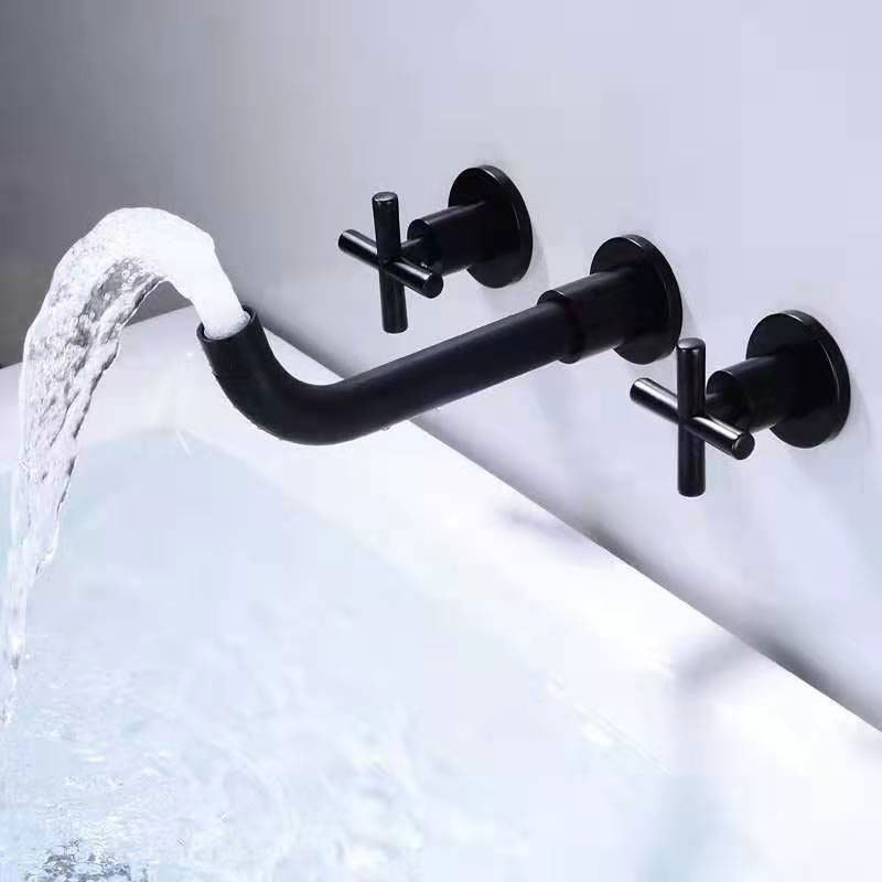 Sanitay Ware Matte Black Double Handle Antique Brass Wall Mounted Concealed basin Faucet