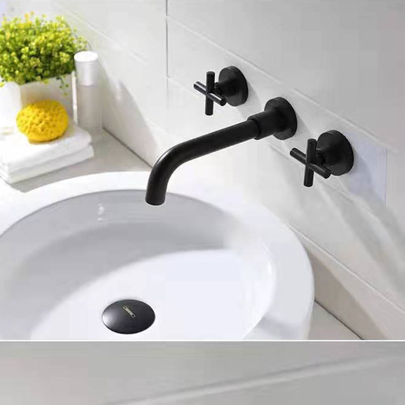 Sanitay Ware Matte Black Double Handle Antique Brass Wall Mounted Concealed basin Faucet