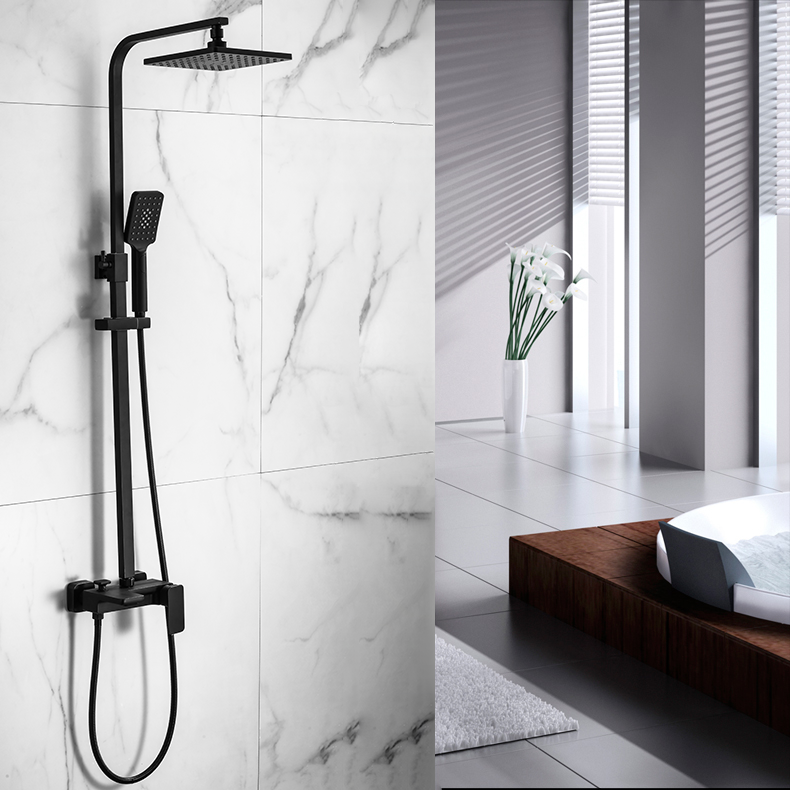 High End Wall Mounted 3 Function Rainfall Black Bathroom Shower Faucet Set With Shower Panel