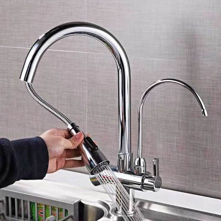 Bobao Drinking Water 3 Way RO Kitchen Faucet Brass CE Modern Contemporary Ceramic Kitchen Tap Mixer Pull Down Kitchen Faucet