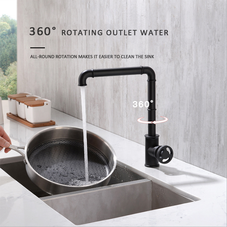 New Mechanical Long Necked Brass Black Kitchen cabinets Sink Faucet