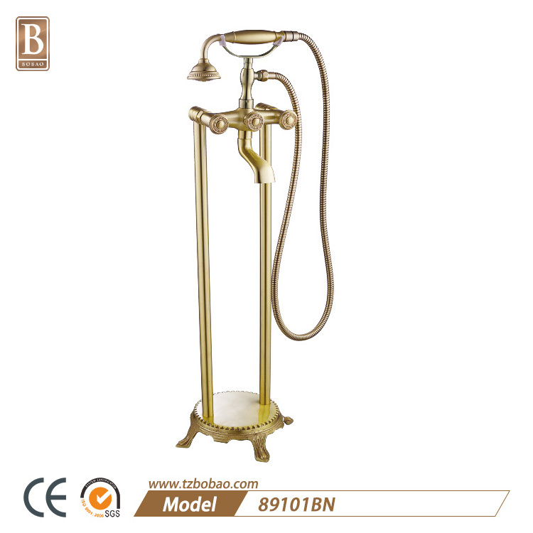 Hot Sale Telephone Floor Standing Bath Shower Mixer Tap Antique Brass Bathroom Freestanding Bathtub Faucet