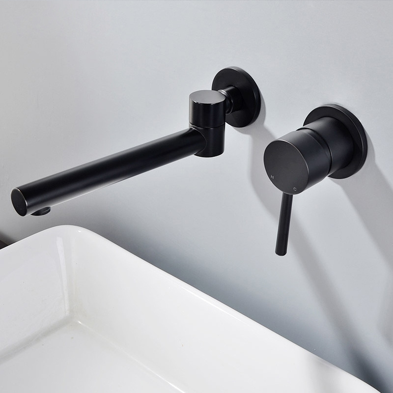 Normal Black Water Taps Basin Mixer Wall Mount Bathroom Sink Faucet In Wall For Wash Basin