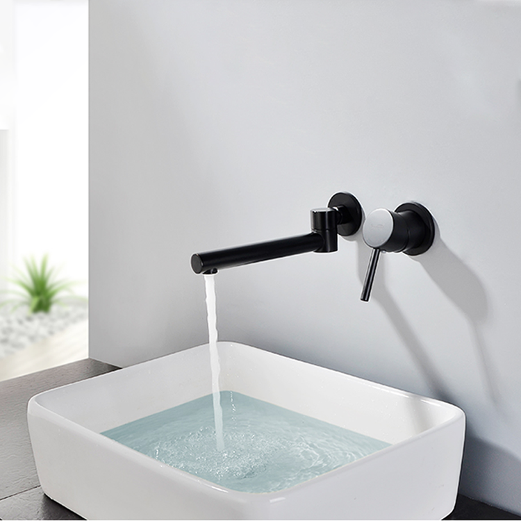 Normal Black Water Taps Basin Mixer Wall Mount Bathroom Sink Faucet In Wall For Wash Basin