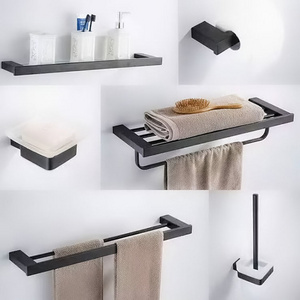 Square Washroom Decoration Stainless Steel Matte Black Bath Bathroom Accessories Set