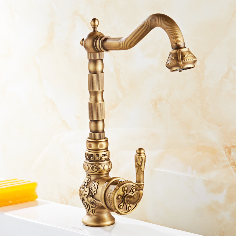 Single Handle European Torneira Antique Finish Brass Basin Faucet For Bathroom