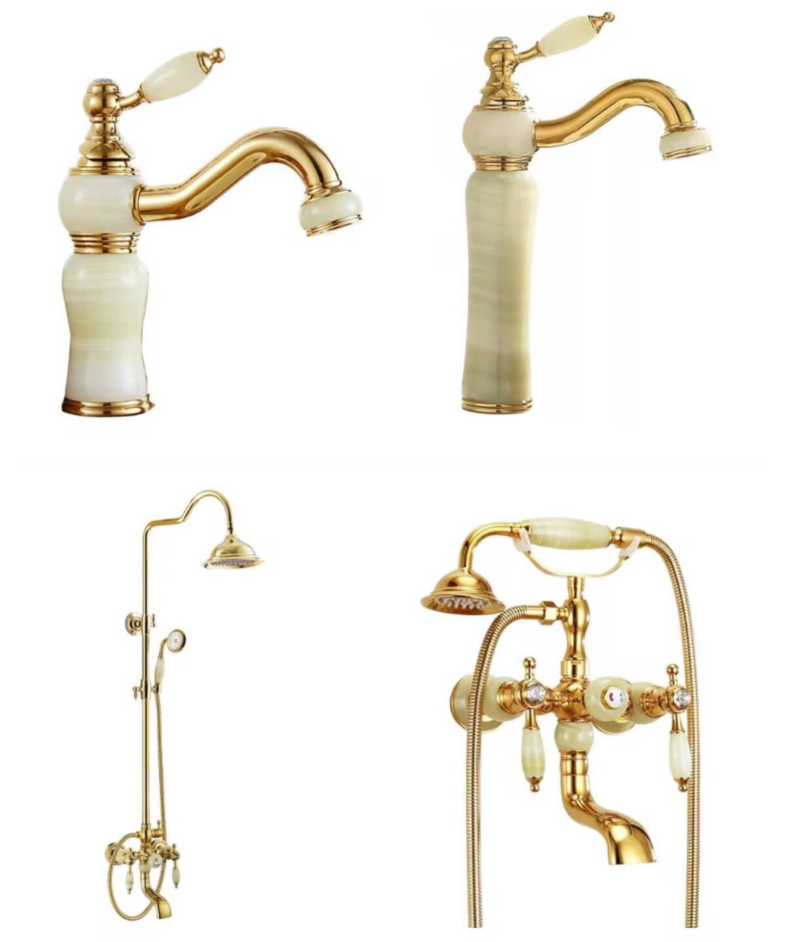 Classic Royal Titanium Gold Cyan Jade Shower Head And Faucet Set Shower Sets And Faucets Bath Shower Mixer