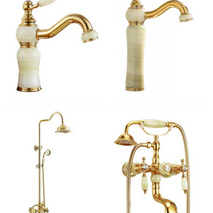 Classic Royal Titanium Gold Cyan Jade Shower Head And Faucet Set Shower Sets And Faucets Bath Shower Mixer