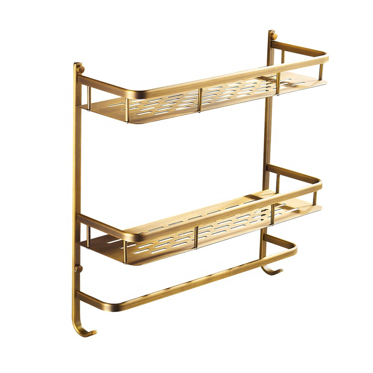 Brass Hotel Bathroom Towel Rack With Hooks