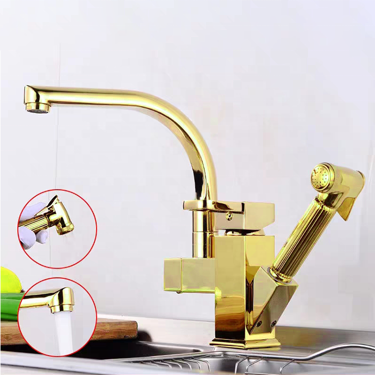 Gold Ancient Brass wall mounted kitchen sink faucet mixer taps and mixer for kitchen