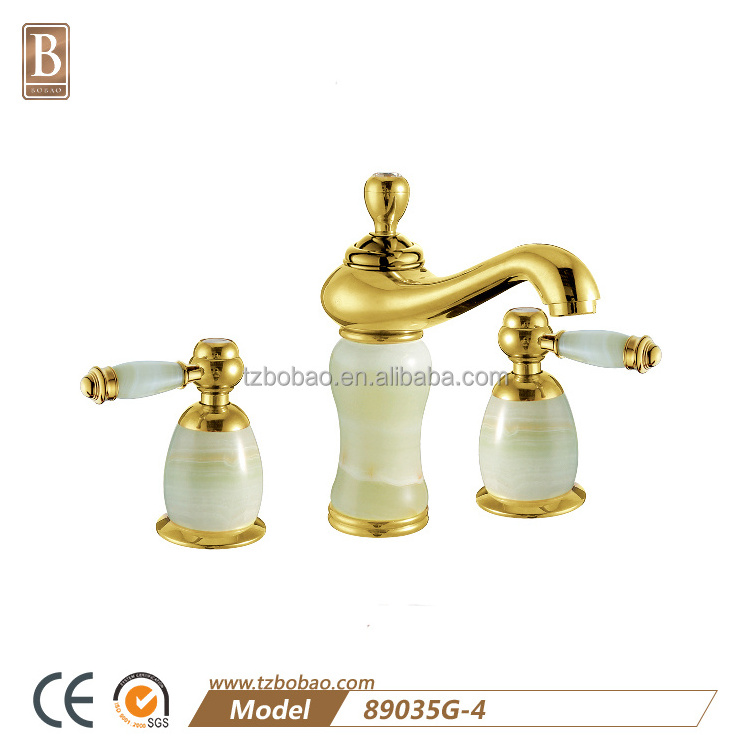 European style High-end brass gold and Jade bath faucet and bathroom shower set