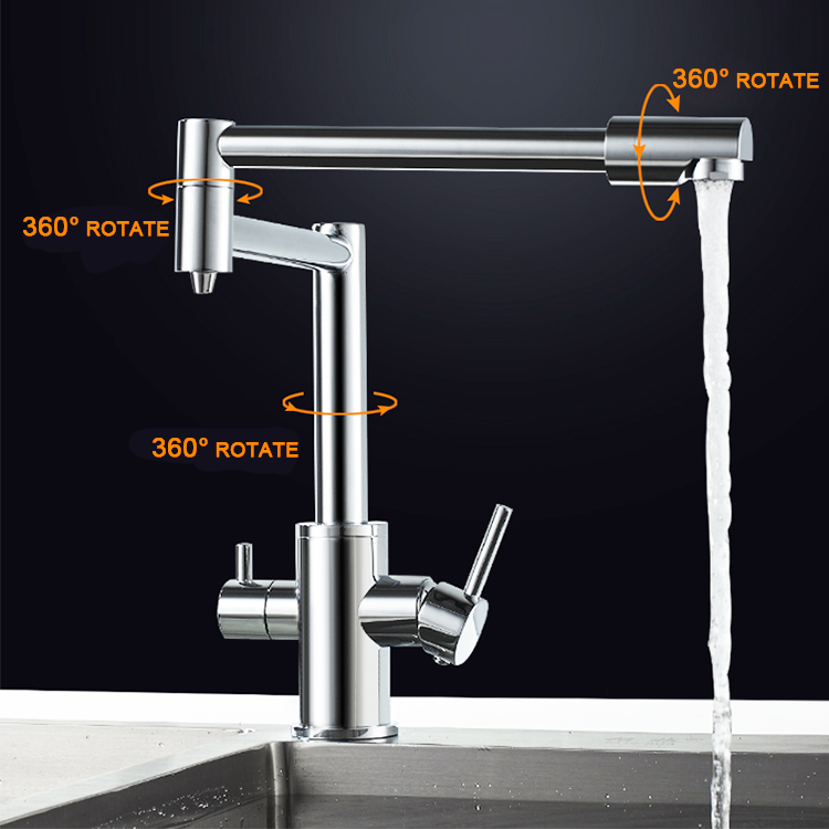 Purification Flexible Folding Water Mixer Tap Deck Mounted 360 Degree Rotating Kitchen Pot Filler Faucet