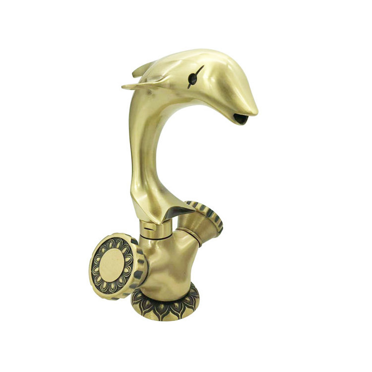 Classic Bathroom Basin Brass Faucet Animal Dolphin Hot and Cold Water Taps