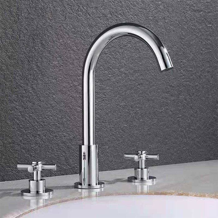 Modern Bathroom 3 Hole Cross Double Handle Hand Wheel Rotary Basin Faucet Taps