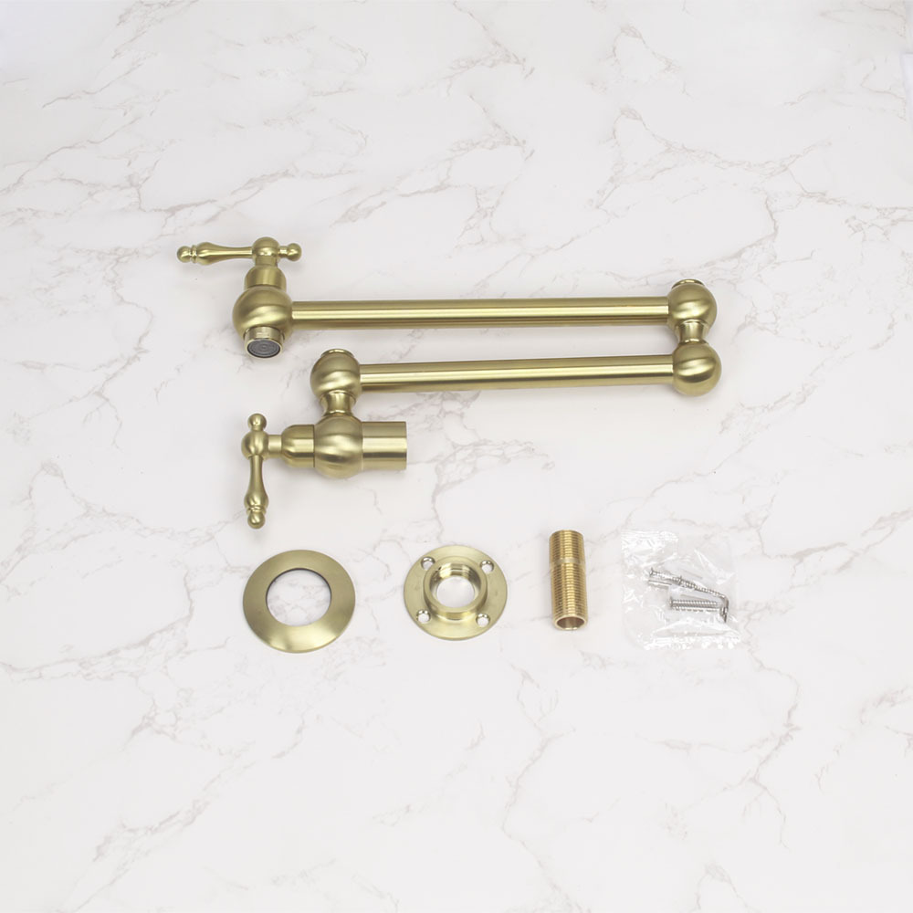 Luxury Brass Two Functions Wall Mounted Gold-plated Kitchen Pot Filler Faucet Gold kitchen faucet