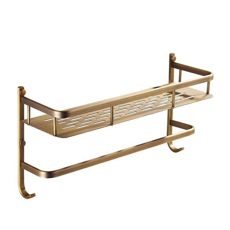 Brass Hotel Bathroom Towel Rack With Hooks