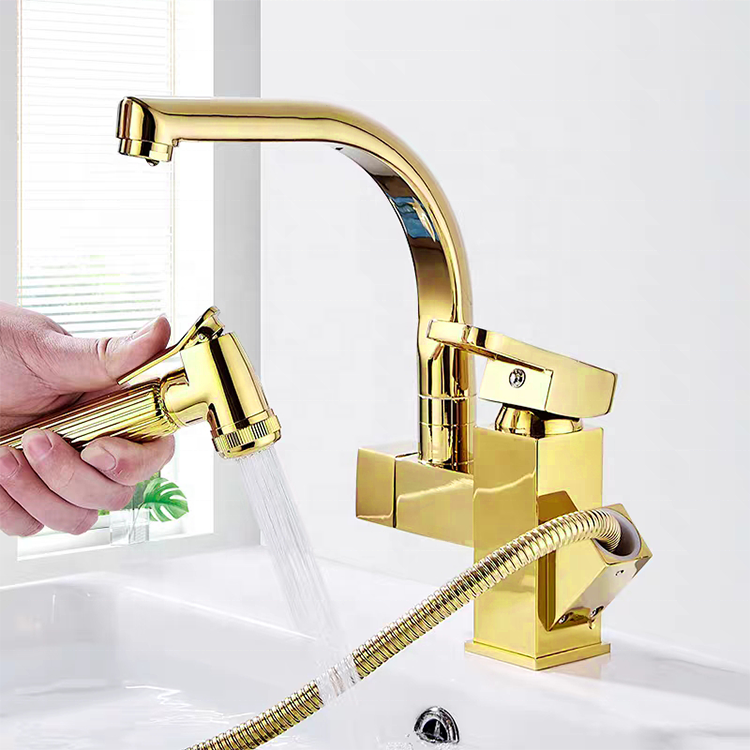 Gold Ancient Brass wall mounted kitchen sink faucet mixer taps and mixer for kitchen