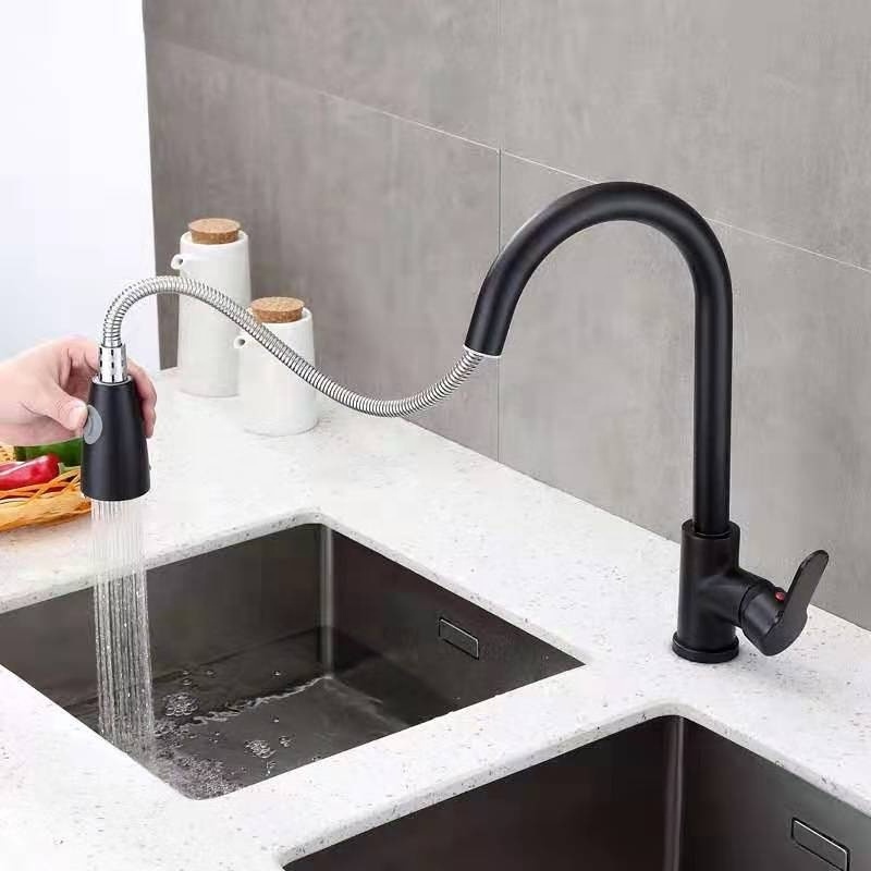 USA Villa Single Handle Button Push Pull Down Kitchen Faucet Matte Black ORB Kitchen Faucet