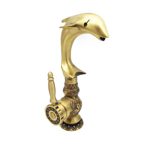 Classic Bathroom Basin Brass Faucet Animal Dolphin Hot and Cold Water Taps