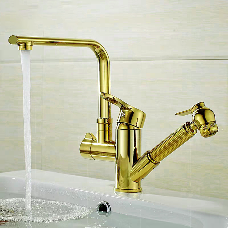 Gold Ancient Brass wall mounted kitchen sink faucet mixer taps and mixer for kitchen