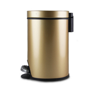 5L Foot Pedal Operated Round Shaped Indoor Kitchen Food Gold Trash Can Stainless Steel Waste Bin