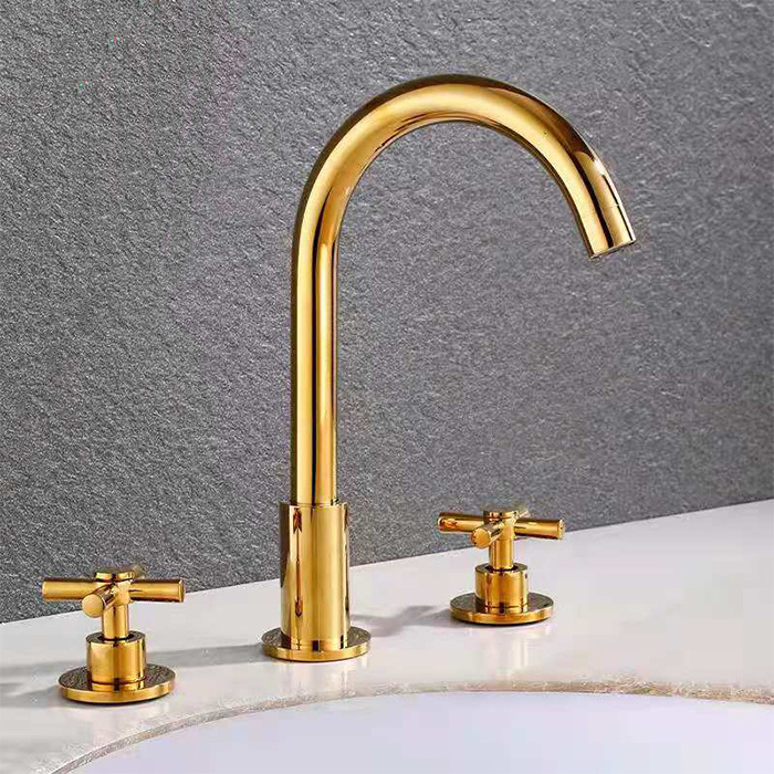 Modern Bathroom 3 Hole Cross Double Handle Hand Wheel Rotary Basin Faucet Taps