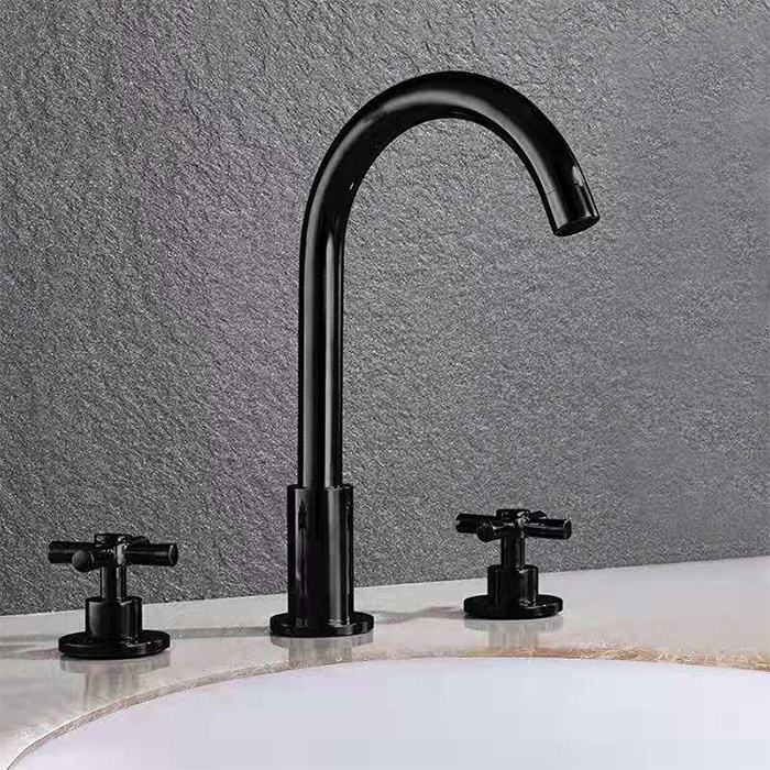 Modern Bathroom 3 Hole Cross Double Handle Hand Wheel Rotary Basin Faucet Taps