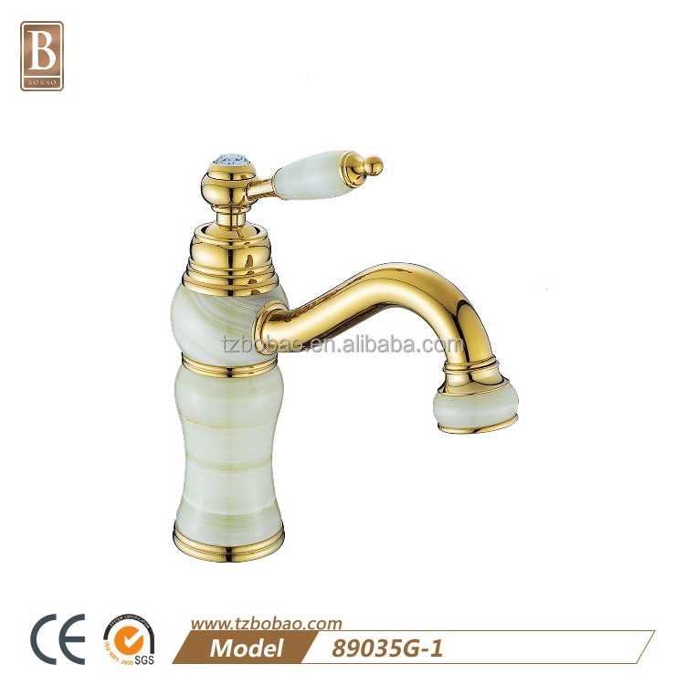 European style High-end brass gold and Jade bath faucet and bathroom shower set