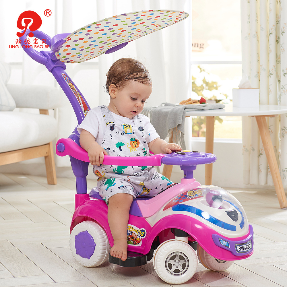 Car style baby walkers flash light children manual ride on car baby push car stroller