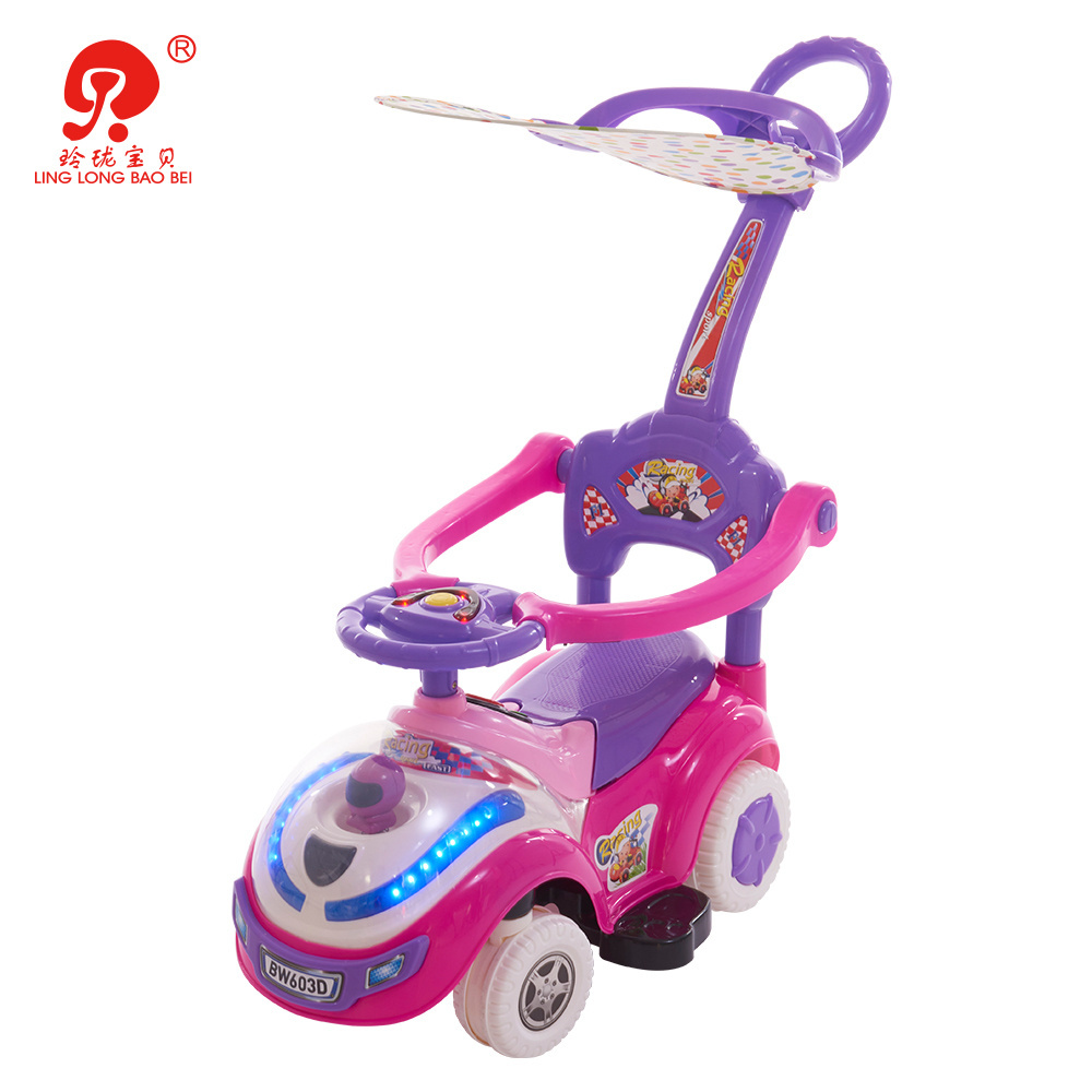 Car shaped baby stroller LED light flash musical pink ride on toddler push car