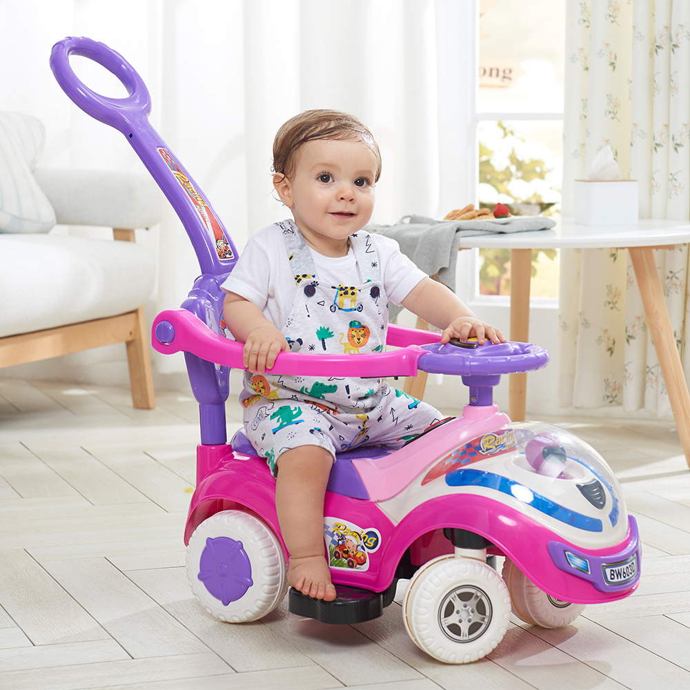 Car shaped baby stroller LED light flash musical pink ride on toddler push car