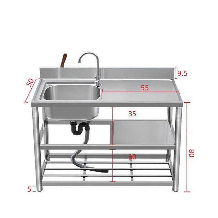 Modern Free Standing Sink Commercial Kitchen Single Bowl Sink 304 Stainless Steel Restaurant Undermount Wash Basin