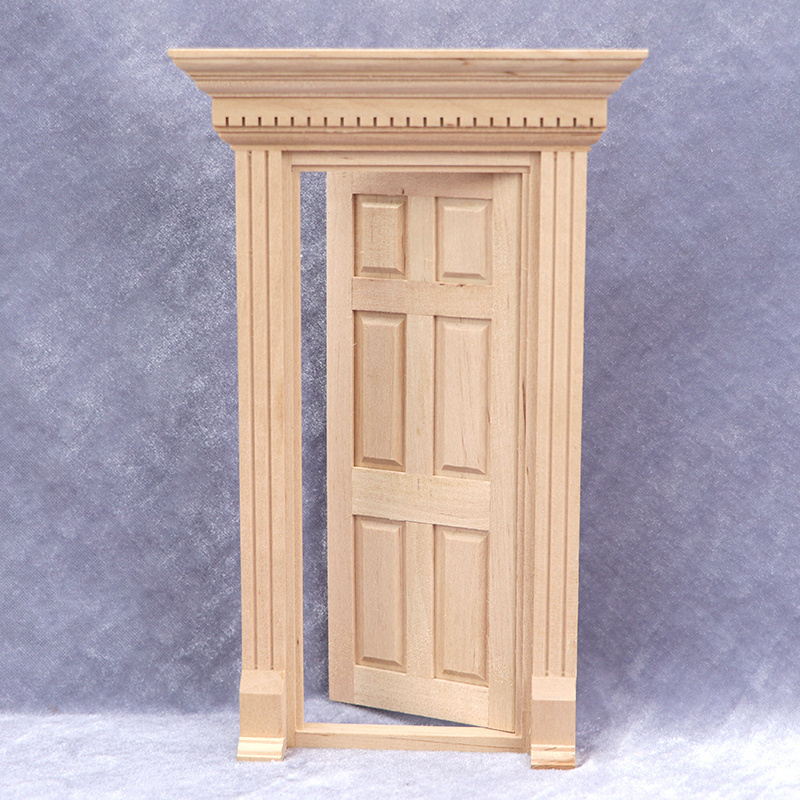 1:12 doll house dollhouse mini furniture model door and window decoration solid wood plain blank column flat head 6 grid door