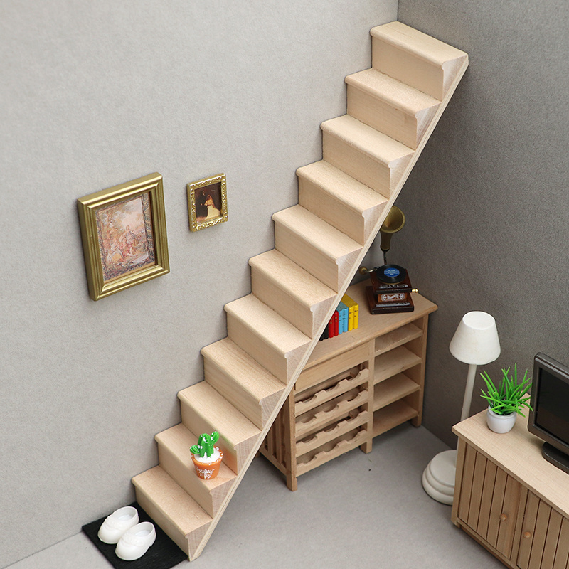 1:12 Dollhouse DIY Accessories Mini furniture scene model 11 steps staircase without handrails stairs 1:12 Scaled wooden stair