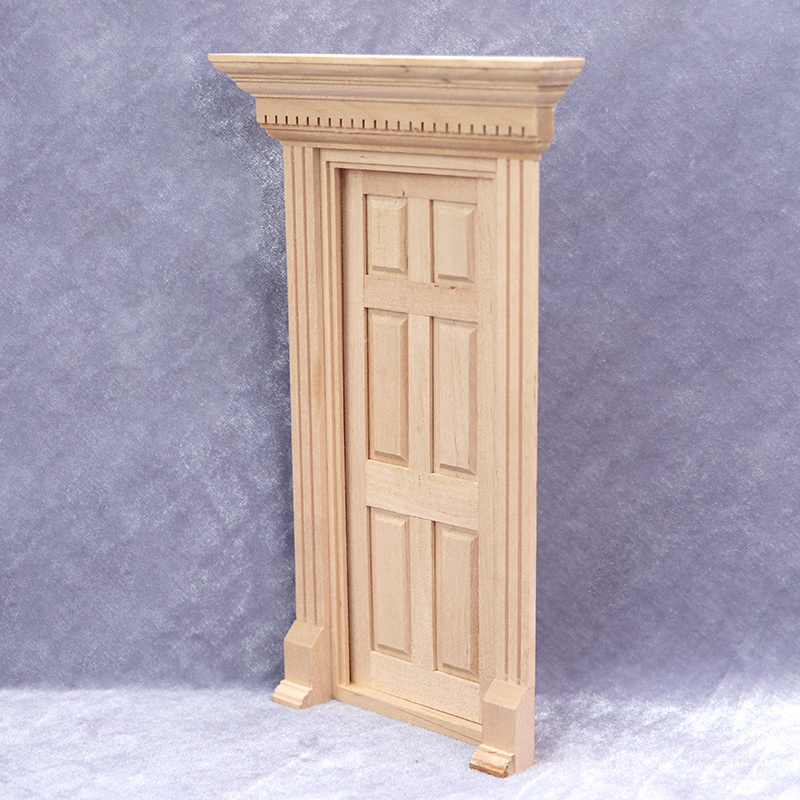 1:12 doll house dollhouse mini furniture model door and window decoration solid wood plain blank column flat head 6 grid door