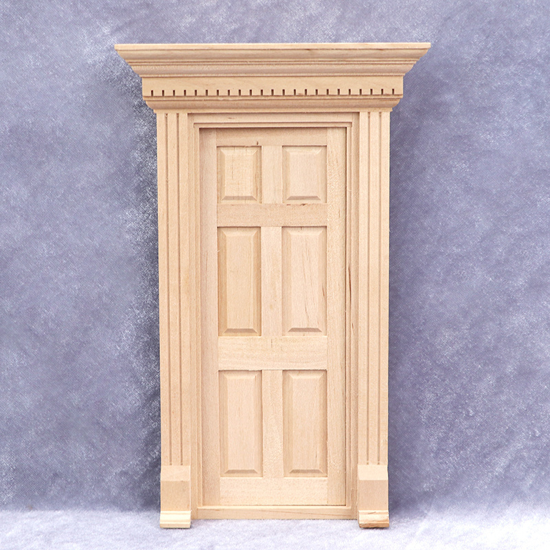 1:12 doll house dollhouse mini furniture model door and window decoration solid wood plain blank column flat head 6 grid door