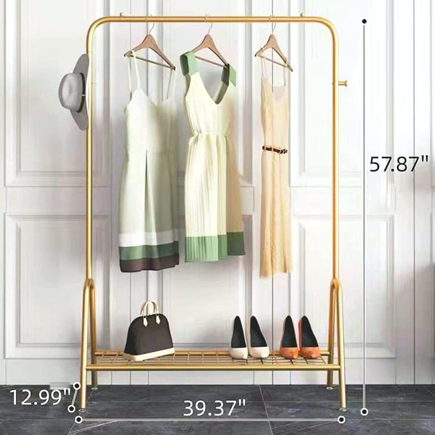 Garment Rack Heavy-duty Metal gold Clothing Rack with  Shoe Shelves